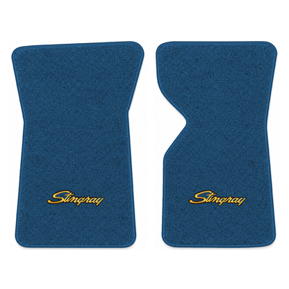 Illustration of 1971 Chevrolet Corvette floor mats with the #13-P Stingray logo in Cutpile 812 Ro...