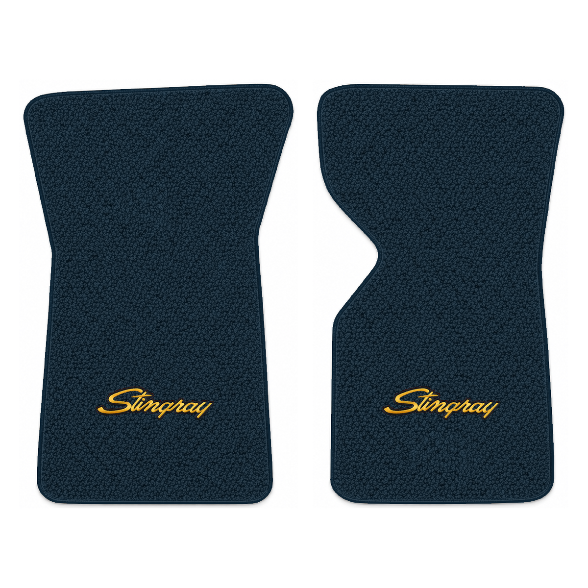 Illustration of 1973 Chevrolet Corvette floor mats with the #13-P Stingray logo in Loop 07 Dark B...