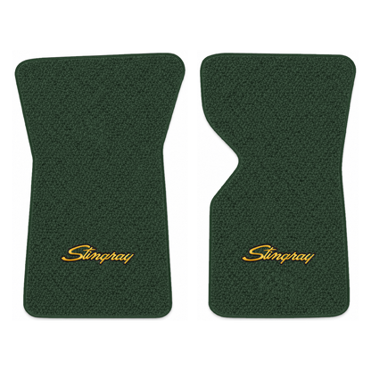 Illustration of 1971 Chevrolet Corvette floor mats with the #13-P Stingray logo in Loop 08 Dark G...