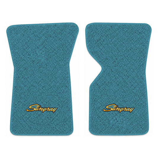 Illustration of 1974 Chevrolet Corvette floor mats with the #13-P Stingray logo in Loop 09 Medium...