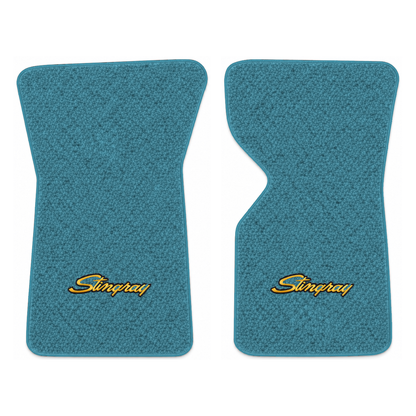 Illustration of 1973 Chevrolet Corvette floor mats with the #13-P Stingray logo in Loop 09 Medium...