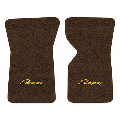 Illustration of 1973 Chevrolet Corvette floor mats with the #13-P Stingray logo in Loop 10 Dark B...