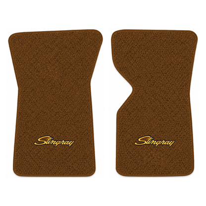 Illustration of 1973 Chevrolet Corvette floor mats with the #13-P Stingray logo in Loop 12 Dark S...