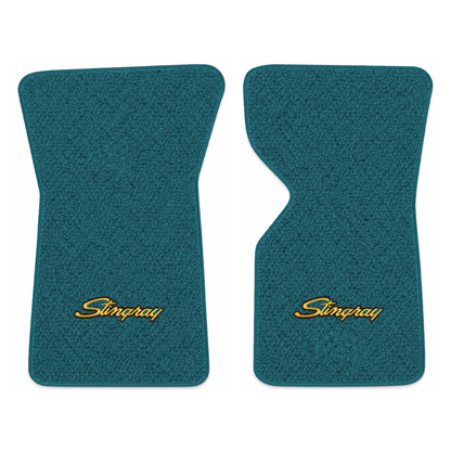 Illustration of 1973 Chevrolet Corvette floor mats with the #13-P Stingray logo in Loop 17 Bright...