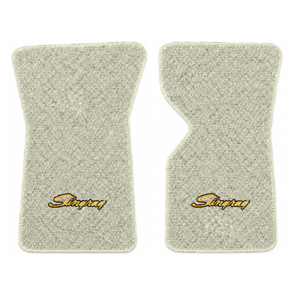 Illustration of 1971 Chevrolet Corvette floor mats with the #13-P Stingray logo in Loop 18 Silver...