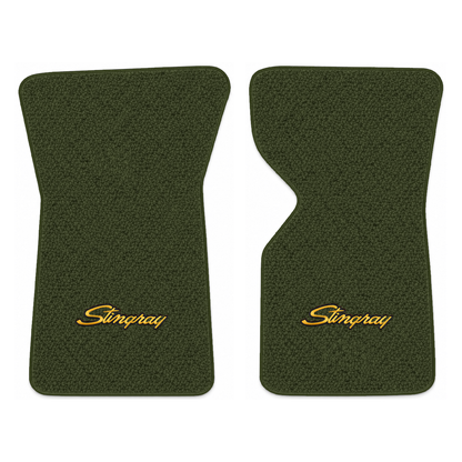 Illustration of 1973 Chevrolet Corvette floor mats with the #13-P Stingray logo in Loop 30 Dark O...