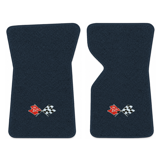 Illustration of 1977 Chevrolet Corvette floor mats with the #211 1968-72 Corvette Cross Flags log...