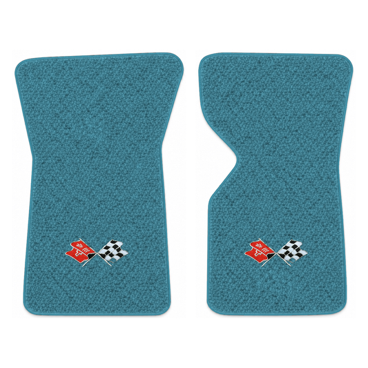 Illustration of 1975 Chevrolet Corvette floor mats with the #211 1968-72 Corvette Cross Flags log...