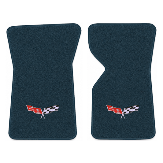 Illustration of 1980 Chevrolet Corvette floor mats with the #279 77-79 Corvette Flags logo in Cut...