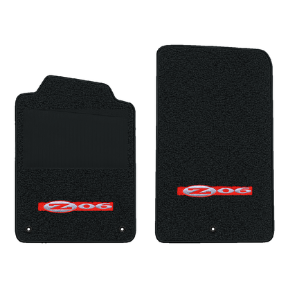 Illustration of 1997 Chevrolet Corvette floor mats with heel pad with the #195 Z06 2001 Corvette ...