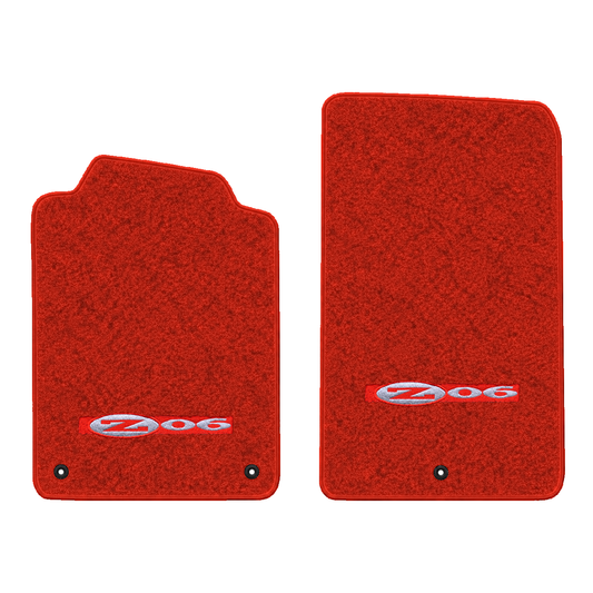 Illustration of 2001 Chevrolet Corvette floor mats without heel pad with the #195 Z06 2001 Corvet...