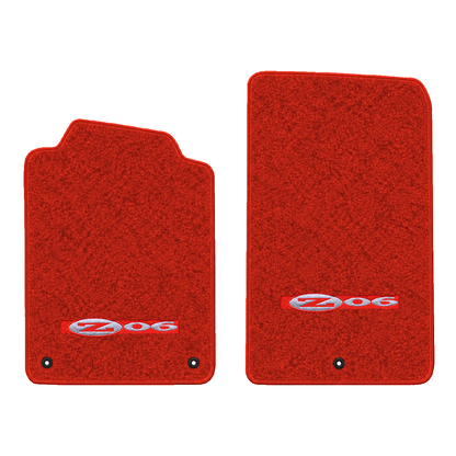 Illustration of 1999 Chevrolet Corvette floor mats without heel pad with the #195 Z06 2001 Corvet...