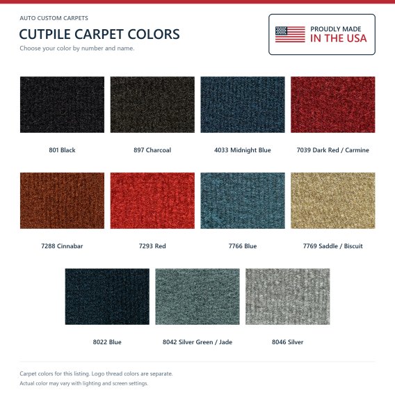 ACC Cutpile carpet color options for this listing - Proudly Made in the USA