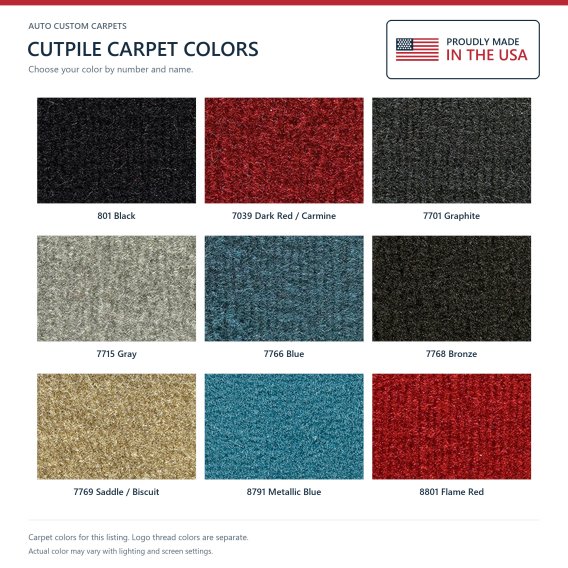 ACC Cutpile carpet color options for this listing - Proudly Made in the USA