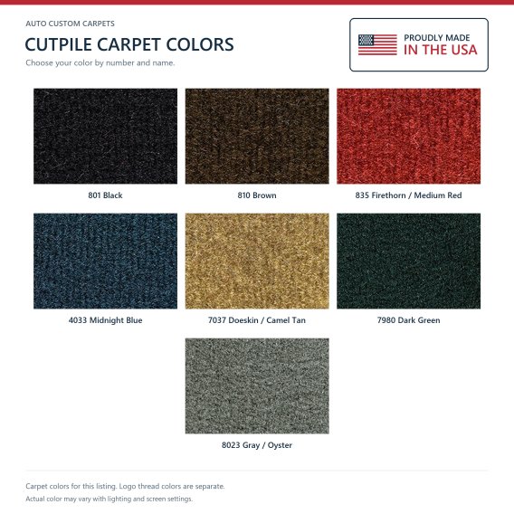 ACC Cutpile carpet color options for this listing - Proudly Made in the USA