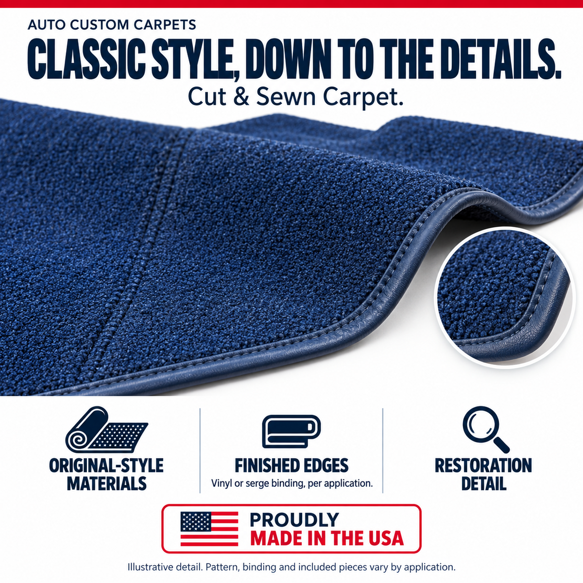 1956 Chevrolet Two-Ten Series 2DR Sedan Bucket Seat Daytona Replacement Carpet Kit - 2-Piece - product details image 4