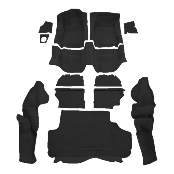 Illustration of 1988-1991 Porsche 944 ACC Cutpile molded carpet in 801 Black, digitally recolored...