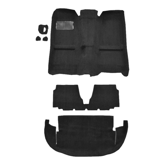 Illustration of 1999-2005 Mazda Miata ACC Cutpile molded carpet in 801 Black, digitally recolored from the ACC supplier photo