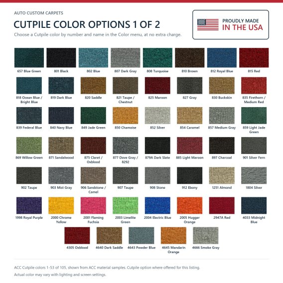 ACC Cutpile color options 1-53 of 105, available for this listing as a Cutpile option at no extra...