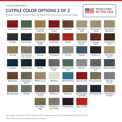 ACC Cutpile color options 54-105 of 105, available for this listing as a Cutpile option at no extra charge - Proudly Made in the USA