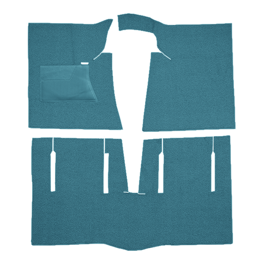 Illustration of 1963-1965 Ford Fairlane 2DR Hardtop Auto/Manual Bucket Seat with Console Loop Carpet - 3 Piece in 09 Medium Blue, digitally recolored from the ACC supplier photo.