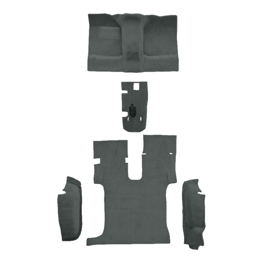 Illustration of 1986-1995 Suzuki Samurai with Roll Bar Cutout Complete Cutpile Molded Carpet - 5 Piece in 877 Dove Gray / 8292, digitally recolored from the ACC supplier photo.
