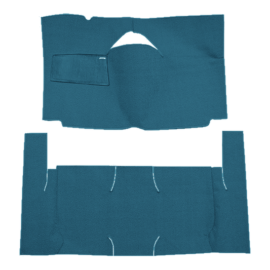 Illustration of 1959 Ford Galaxie 2DR Sedan Standard Seats Cut & Sewn Loop Carpet - 2 Piece in 06 Ford Blue, digitally recolored from the ACC supplier photo.