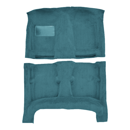 Illustration of 1989-1992 Geo Prizm 2DR Hatchback Pass Area Cutpile Molded Carpet - 2 Piece in 802 Blue, digitally recolored from the ACC supplier photo.