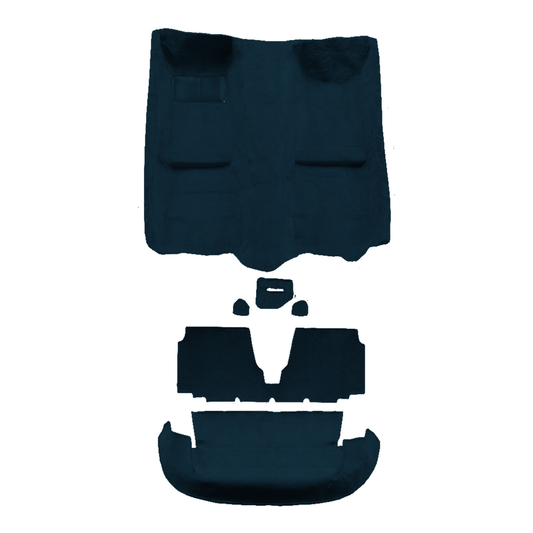 Illustration of 1990-1993 Mazda Miata Complete Nylon Molded Carpet - 6 Piece in 602 Dark Blue, digitally recolored from the ACC supplier photo.