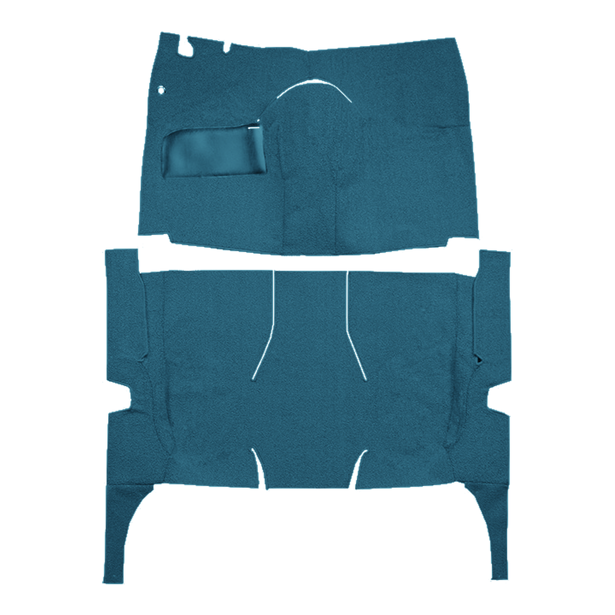 Illustration of 1958 Ford Fairlane 4DR Hardtop Power Seats Cut & Sewn Loop Carpet - 2 Piece in 06 Ford Blue, digitally recolored from the ACC supplier photo.