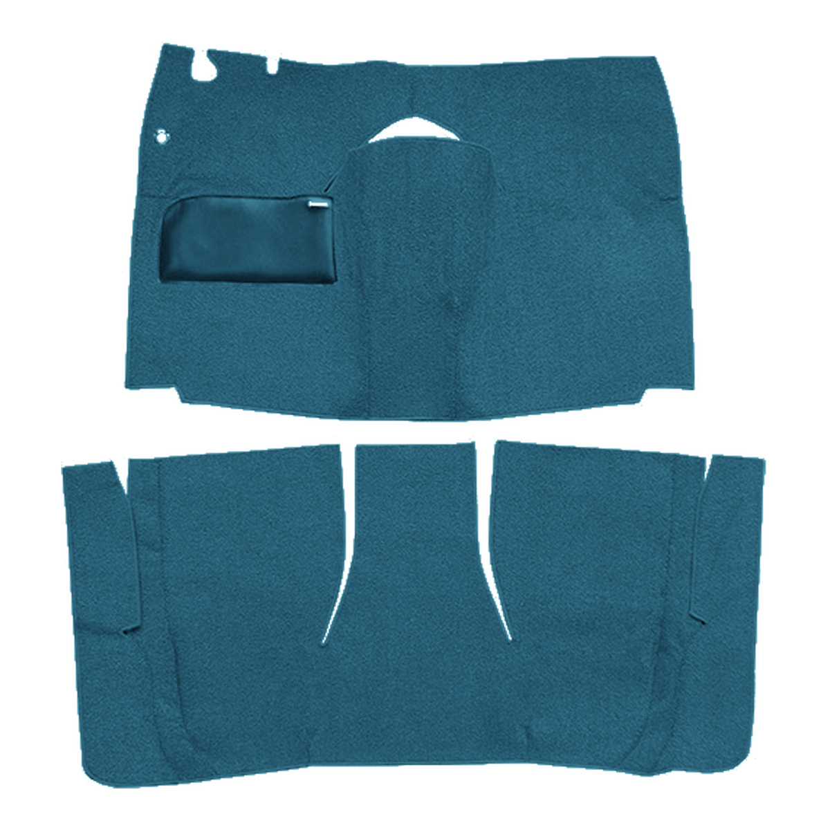 Illustration of 1958 Ford Skyliner Retractable Hardtop Standard Seats Cut & Sewn Loop Carpet - 2 Piece in 06 Ford Blue, digitally recolored from the ACC supplier photo.