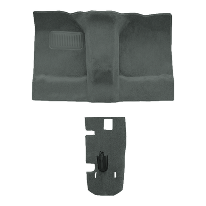 Illustration of 1986-1995 Suzuki Samurai Pass Area with Console Cover Cutpile Molded Carpet - 2 Piece in 877 Dove Gray / 8292, digitally recolored from the ACC supplier photo.