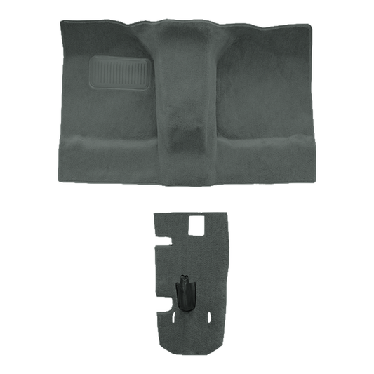 Illustration of 1986-1995 Suzuki Samurai Pass Area with Console Cover Cutpile Molded Carpet - 2 Piece in 877 Dove Gray / 8292, digitally recolored from the ACC supplier photo.