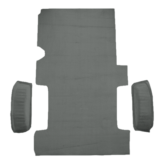 Illustration of 1999-2014 Ford E-350 Super Duty Reg Van Fits Gas or Diesel Cargo Area Cutpile Molded Carpet - 3 Piece in 807 Dark Gray, digitally recolored from the ACC supplier photo.