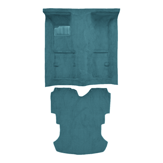 Illustration of 1979-1985 Mazda RX-7 Coupe 2 Seater Complete Cutpile Molded Carpet - 2 Piece in 802 Blue, digitally recolored from the ACC supplier photo.