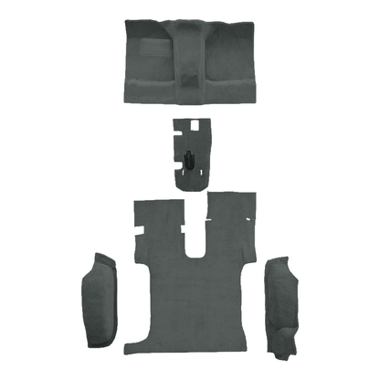 Illustration of 1986-1995 Suzuki Samurai w/o Roll Bar Cutout Complete Cutpile Molded Carpet - 5 Piece in 877 Dove Gray / 8292, digitally recolored from the ACC supplier photo.