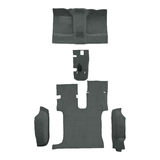 Illustration of 1986-1995 Suzuki Samurai w/o Roll Bar Cutout Complete Cutpile Molded Carpet - 5 Piece in 877 Dove Gray / 8292, digitally recolored from the ACC supplier photo.