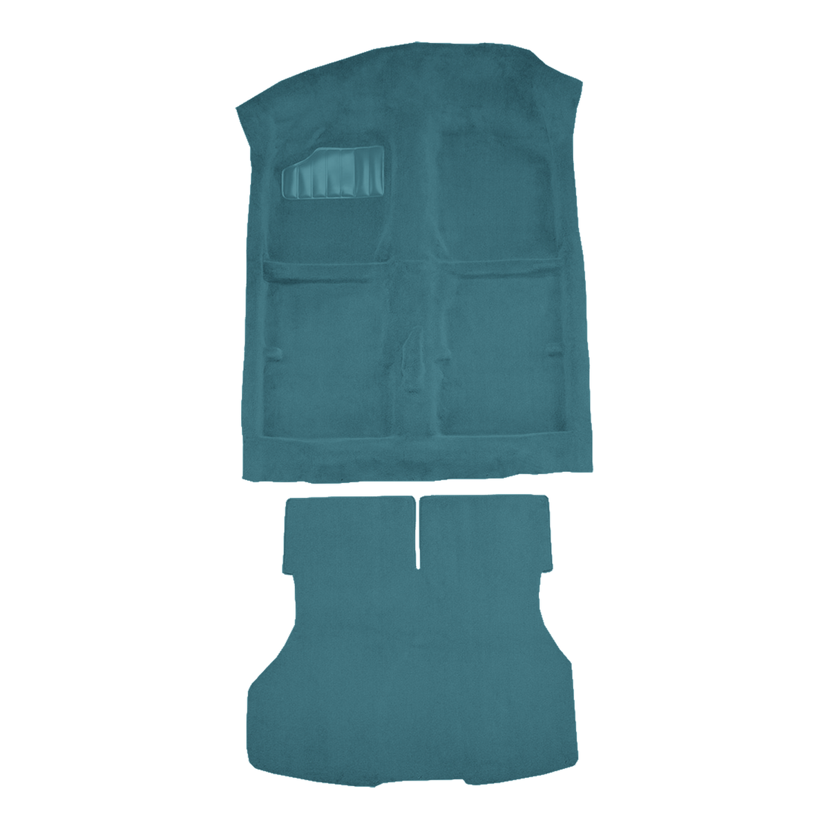 Illustration of 1989-1994 Geo Metro 2DR Hatchback with Split Rear Seat Complete Cutpile Molded Carpet - 2 Piece in 802 Blue, digitally recolored from the ACC supplier photo.