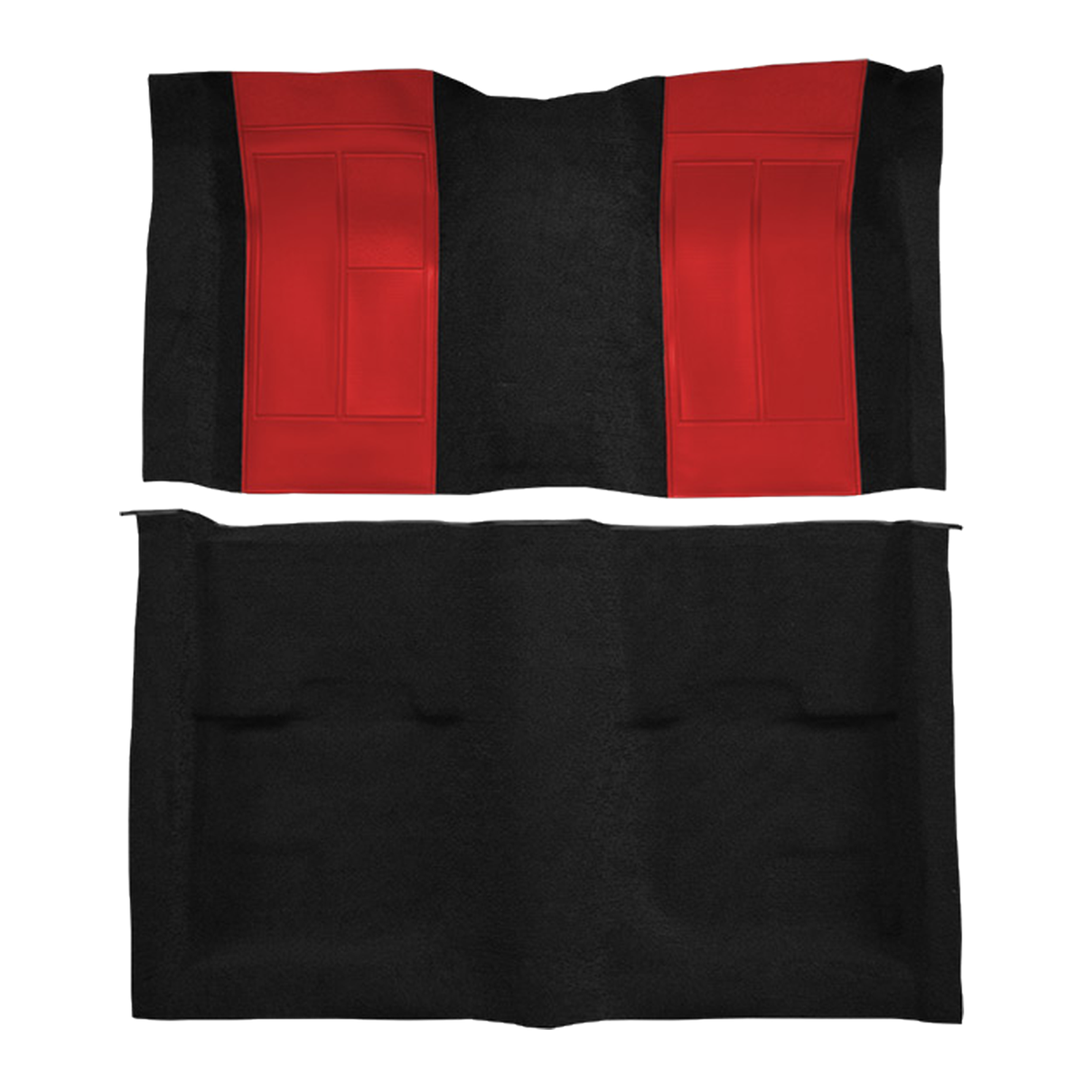 1970 Ford Mustang Mach 1 w/ 2 Red Ins w/o Shifter Cut FB Nylon Molded Replacement Carpet Kit - 2-Piece - product image