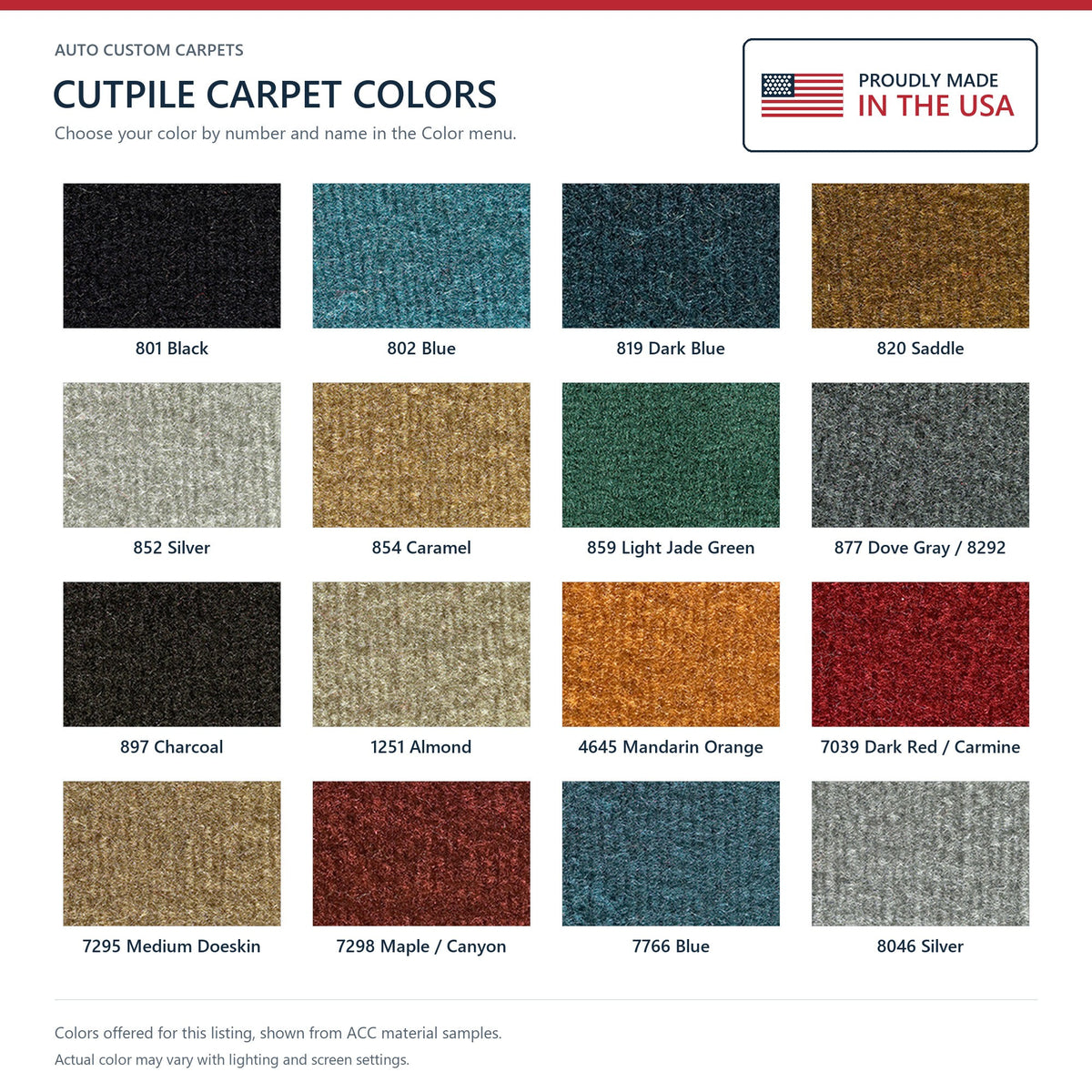 1977-1986 Chevy K30 Crew Cab Inserts w/o Cardboard Kick Panel Cutpile Replacement Carpet Kit - 4-Piece - product details imag