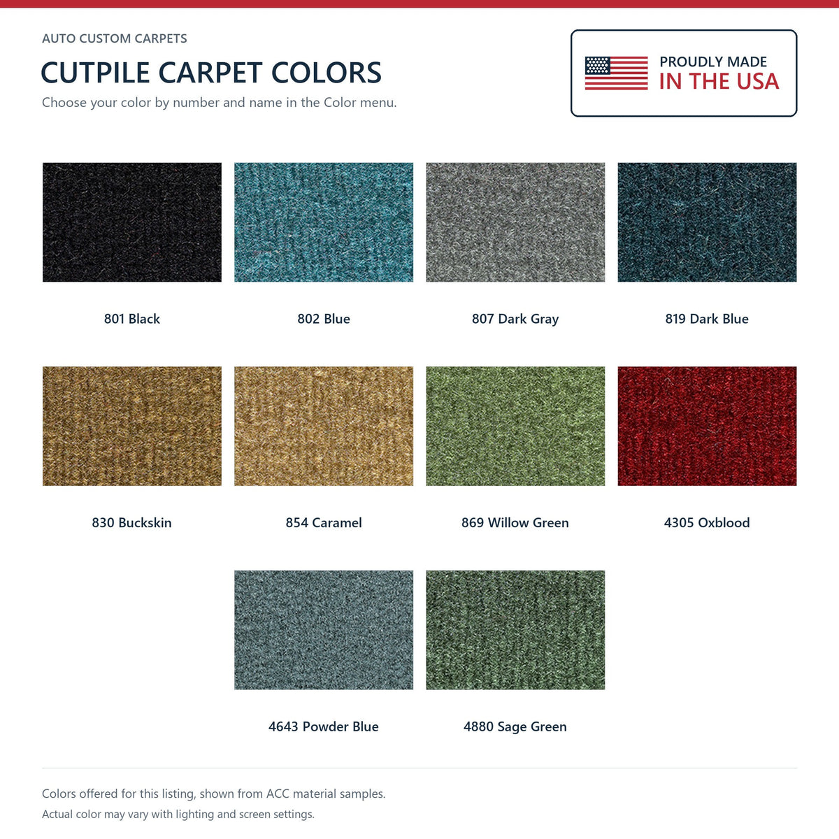 1975 Chevrolet Malibu 2DR Cutpile Molded Replacement Carpet Kit - 2-Piece - product details image 9