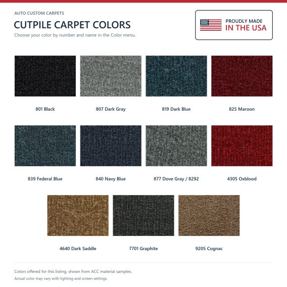 ACC Cutpile color options for this listing - Proudly Made in the USA