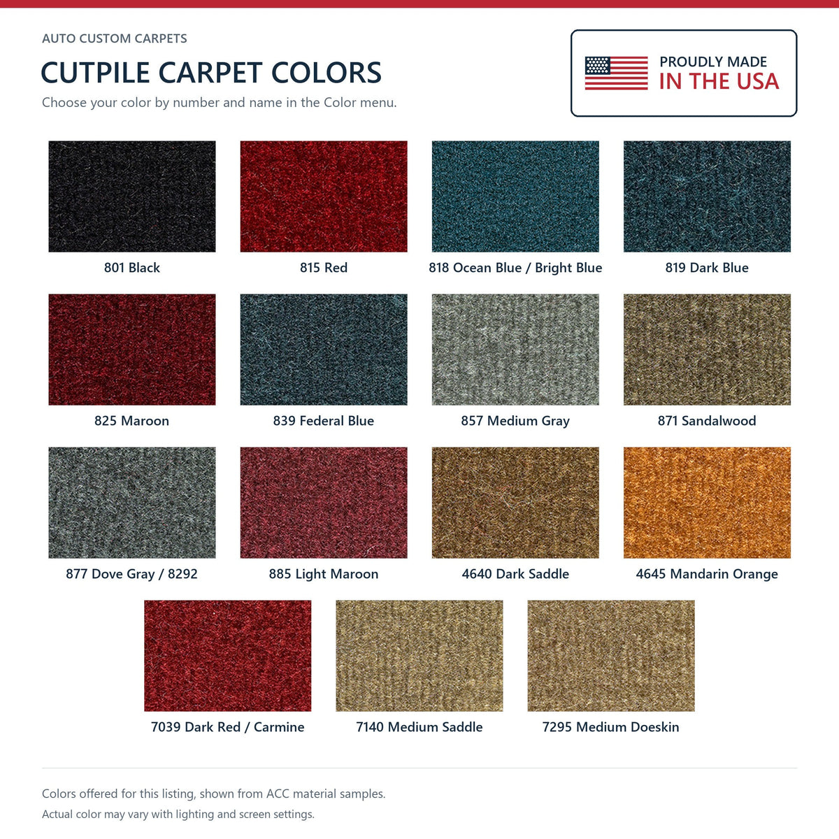 1985-1990 Buick Electra Park Avenue 4DR Front Wheel Drive Cutpile Replacement Carpet Kit - 1-Piece - product details image 9
