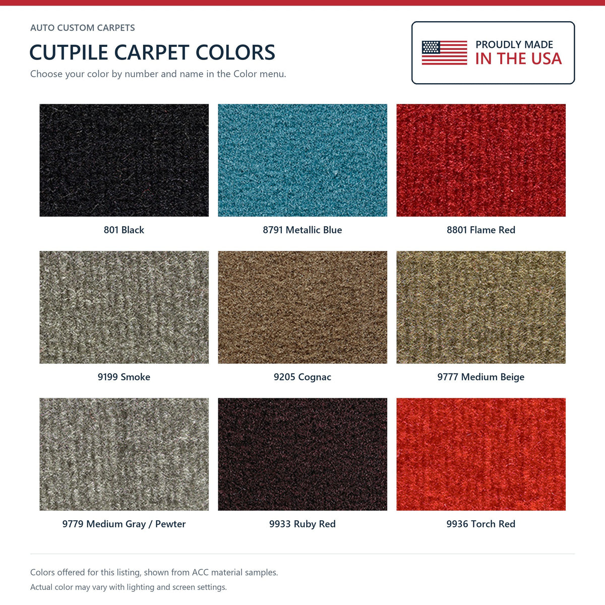 1992-1993 Chevy Corvette Conv w/ 1 Dr Latch Cutpile Replacement Carpet Kit w/ Mass Backing - 4-Piece - product details image 
