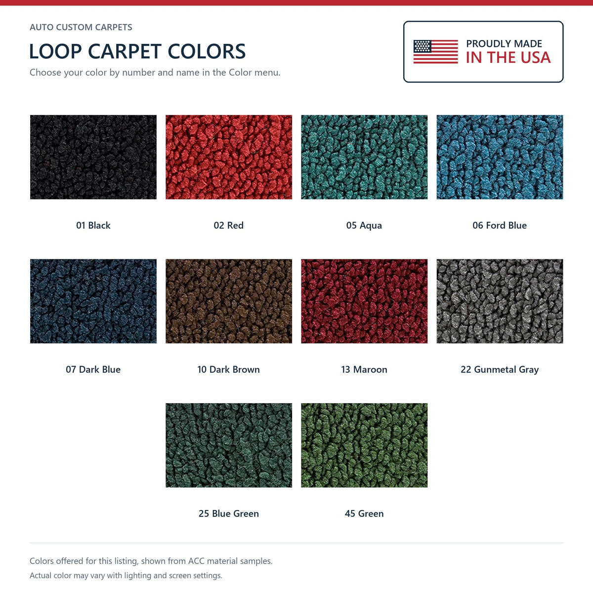 ACC Loop color options for this listing - Proudly Made in the USA