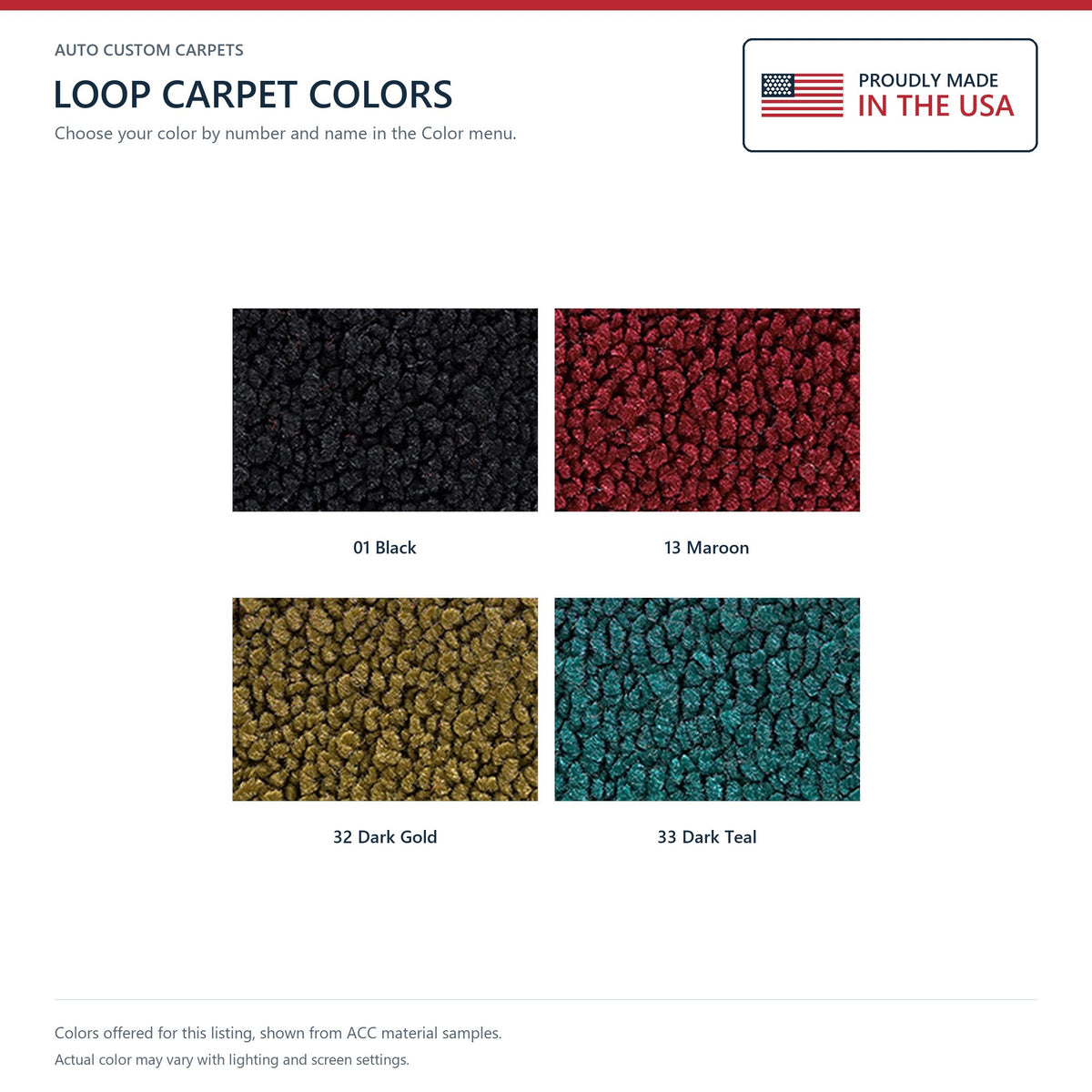 ACC Loop color options for this listing - Proudly Made in the USA