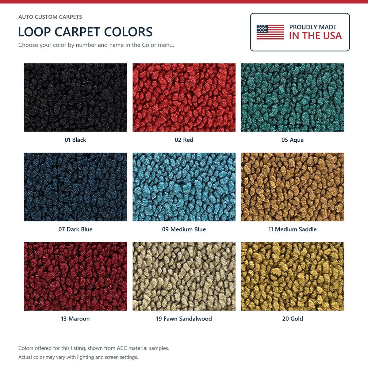 ACC Loop color options for this listing - Proudly Made in the USA