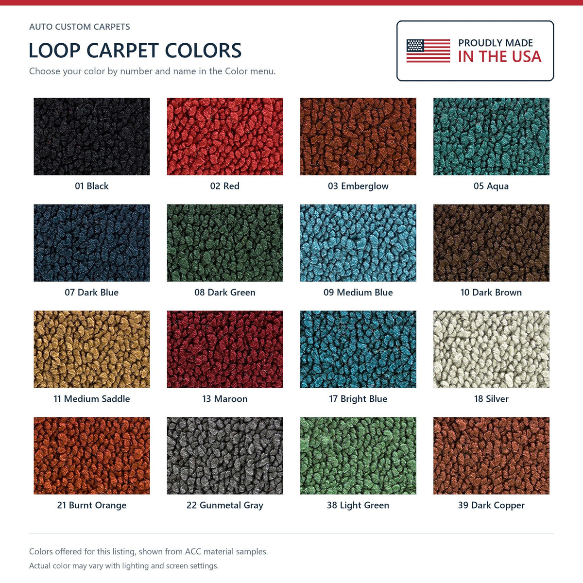 1955-1957 Chevy Two-Ten Series 2DR/4DR HT/Sedan w/o Spare Molded Loop Replacement Carpet Kit - 1-Piece - product details imag