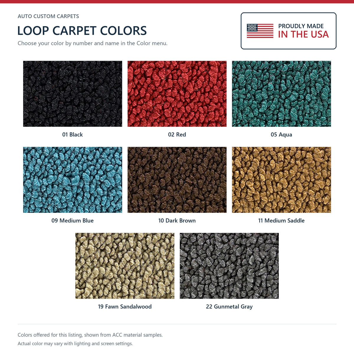 1963-1964 Mercury Monterey 4DR Sedan Flat Front Loop Molded Replacement Carpet Kit - 2-Piece - product details image 9