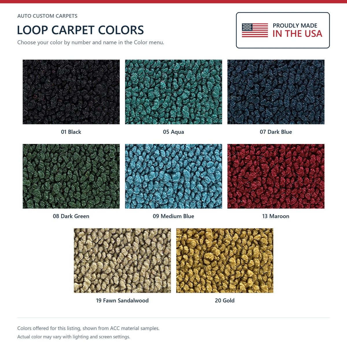 ACC Loop color options for this listing - Proudly Made in the USA